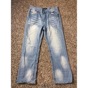 Rue21 Black Shepard Low Rise Bootcut Jeans Mens 32x30(29) Light Wash Distressed